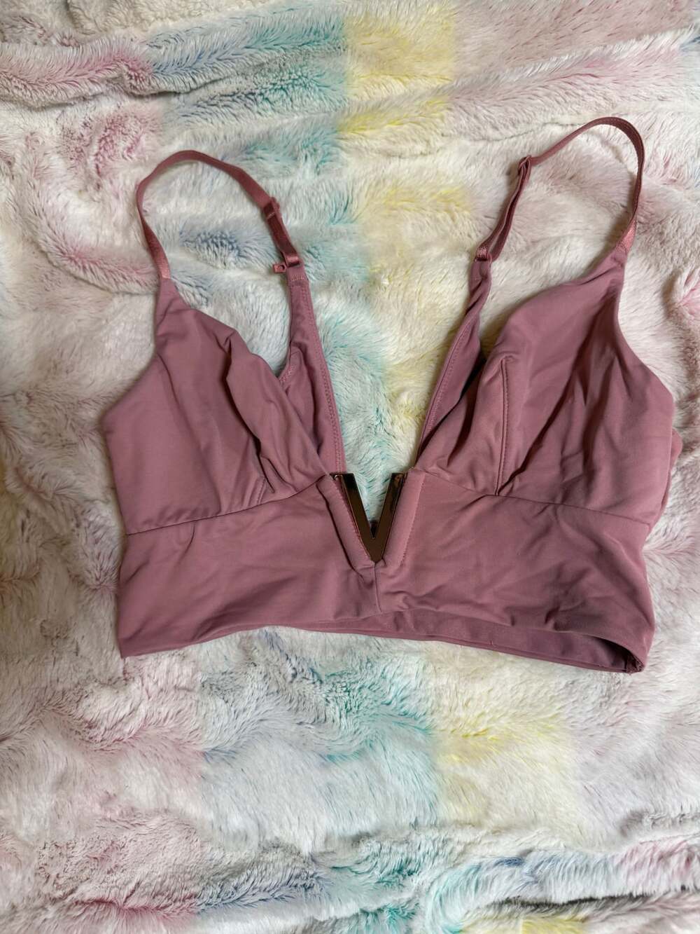 Victoria's Secret Dusty Rose Plunge Bralette with Gold V-Hardware, Size S